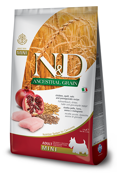N&D Ancestral Grain Adult MINI Pollo e Melograno 2,5 kg