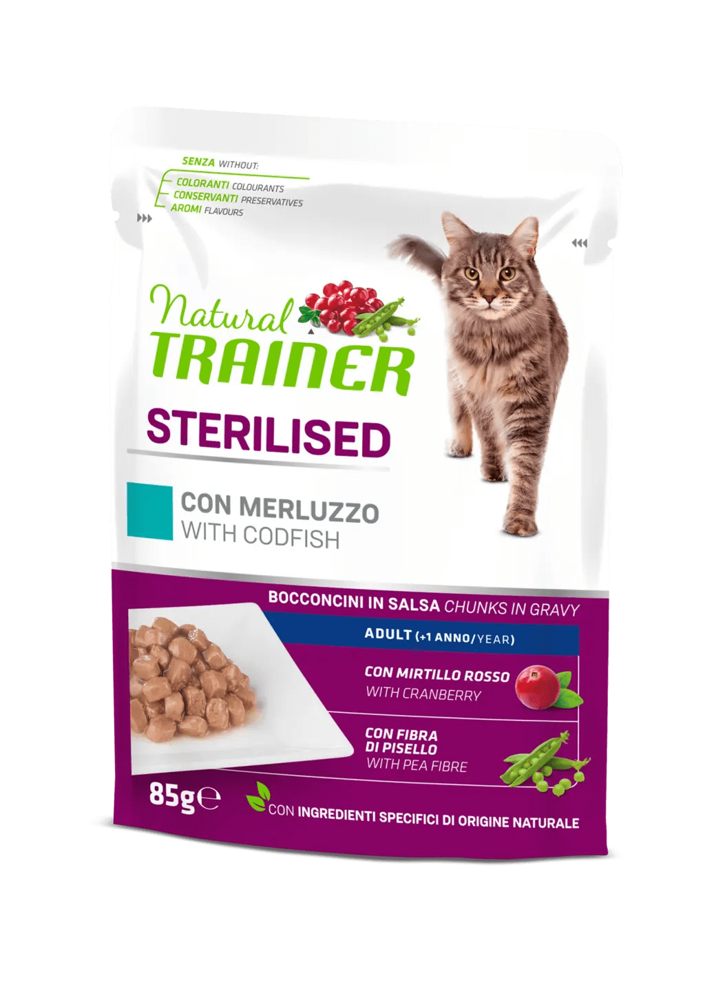 Trainer Natural Cat Sterilised with Merluzzo Busta	85 gr